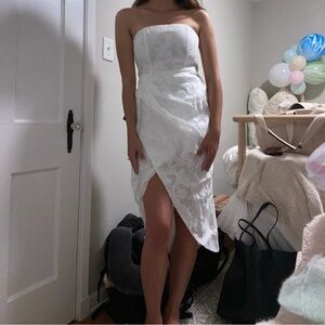 Lulu's Strapless White Floral Dress Wedding Elegant Medium